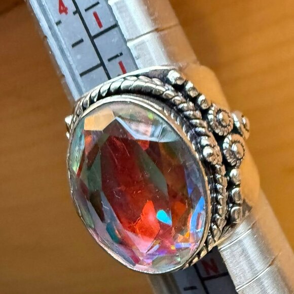 Mystic Topaz Sterling Silver Ring: Napoleon Handmade Ottoman Style Size 6 - Picture 4 of 7
